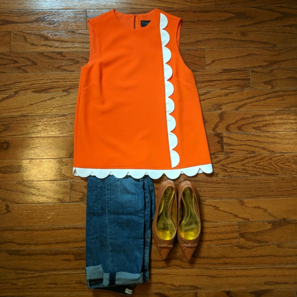 Victoria Beckham top, orange with scallops, very 60s!